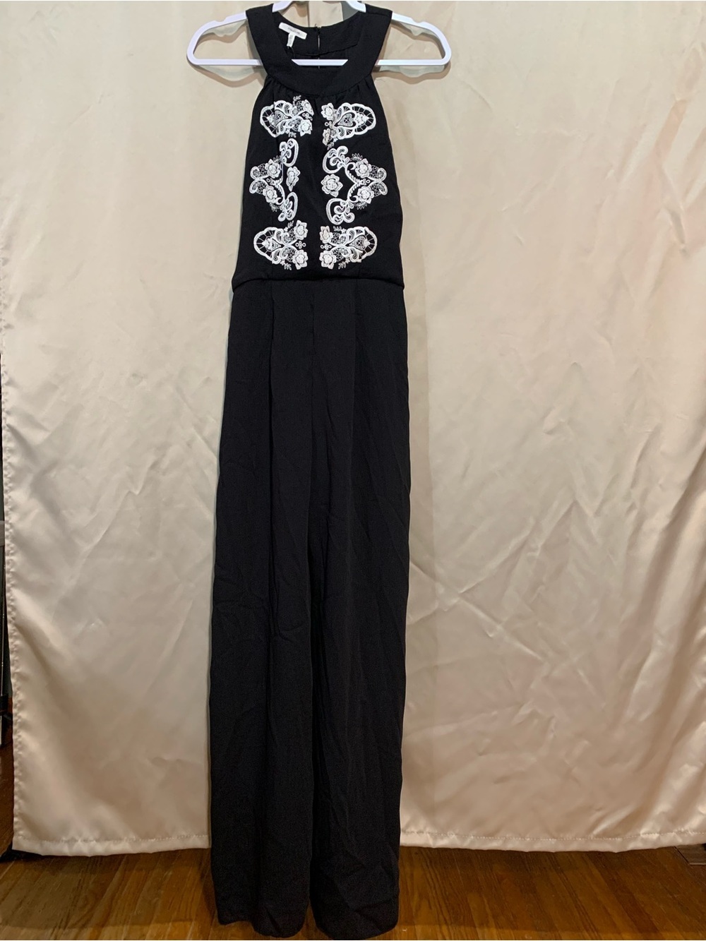 Maurices Black Maxi Dress with White Embroidered Front #77/2